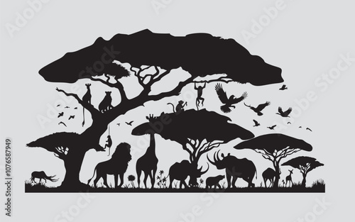Safari African animals vector illustration bundle for wildlife clipart and cartoon designs.