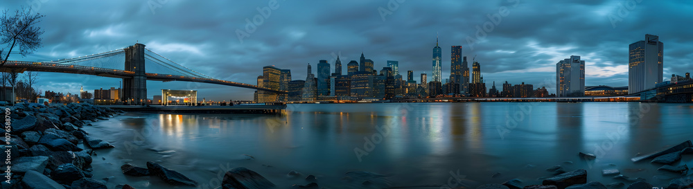 Fototapeta premium Panoramic view of the New York skyline at night