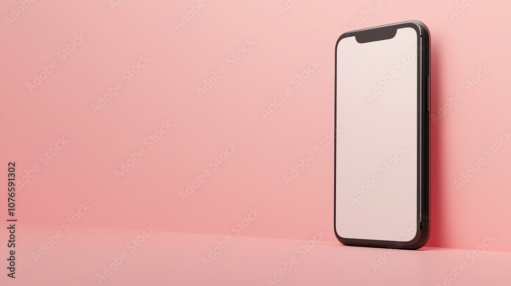 Black smartphone with blank screen on pink background. Black smartphone with blank screen on pink background.
