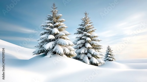 The snow covered pine trees stand tall and majestic, their branches heavy with glistening white snow