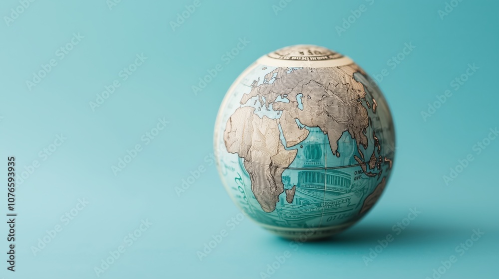 Globe With Dollar Bill Design on Blue Background Globe With Dollar Bill Design on Blue Background