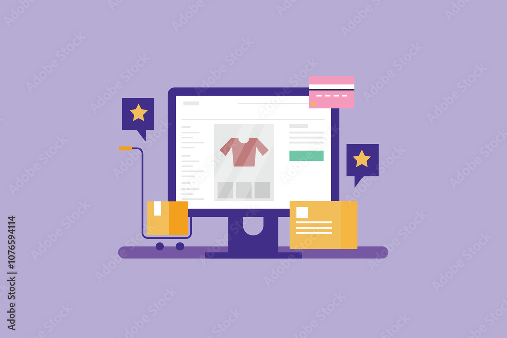 ecommerce online store, eCommerce website, Buy products online, Online shopping experience. Vector illustration concept with icons ecommerce online store, eCommerce website, Buy products online, Online shopping experience. Vector illustration concept with icons