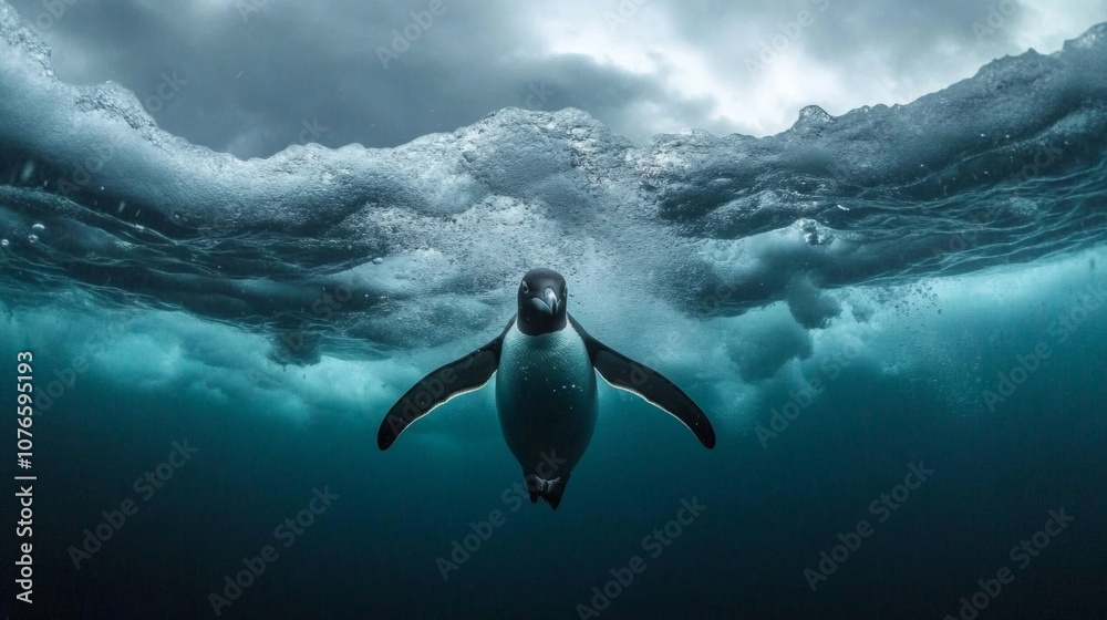 Fototapeta premium Penguin swimming gracefully beneath the icy waters