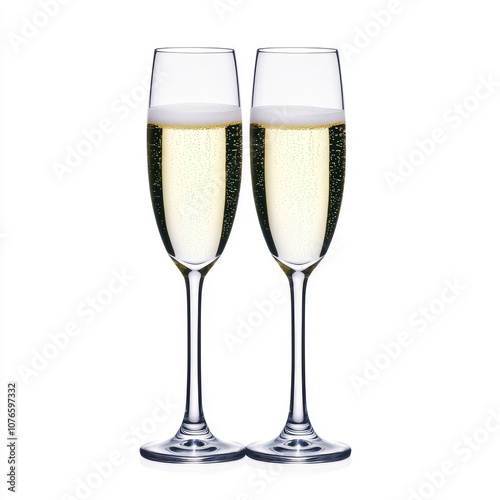 Elegant champagne flutes filled with bubbly sparkling wine, perfect for celebrations and toasting special moments.