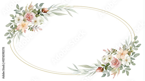 Watercolor hand painted floral wreath. Colorful flowers on white background