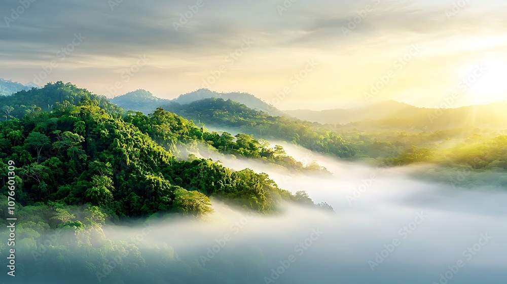 Fototapeta premium The jungle landscape is a breathtaking sight, with an abundance of greenery blanketing the ground and reaching high into the canopy above