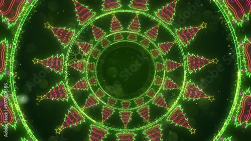 Glowing Christmas Tree in a circle tunnel Background Loop