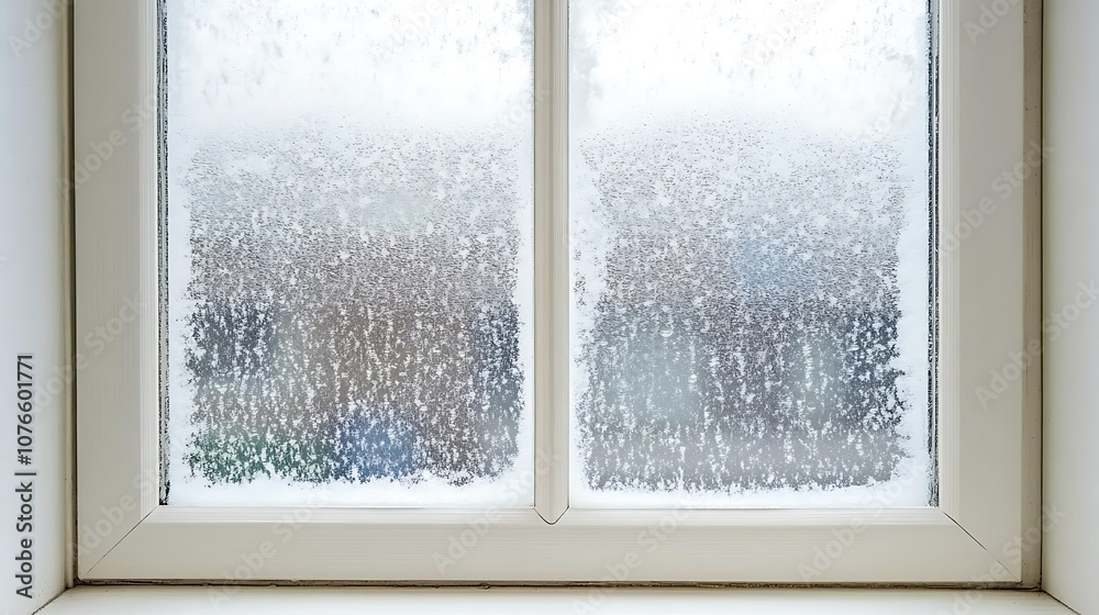 Fototapeta premium Frosted Window Pane with White Frame