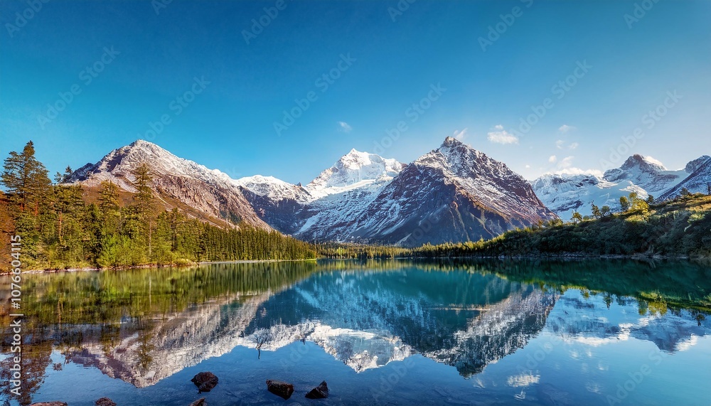 Naklejka premium Reflective Lake with Mountains