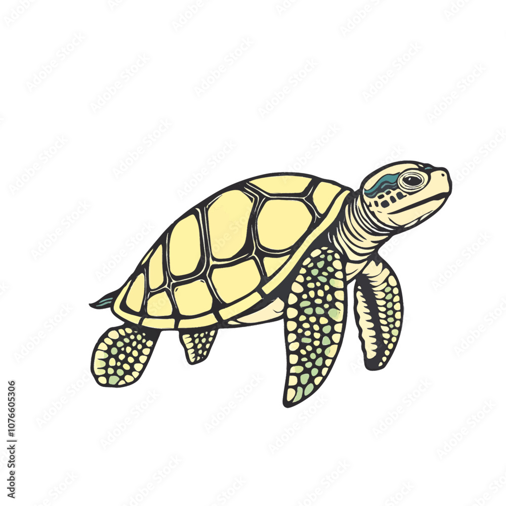 Fototapeta premium This image features a sea turtle with bright yellow and green colors