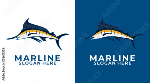 Marlin Fish logo design template, Marlin Swordfish Mascot Logo Design Vector