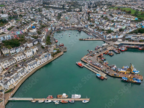 Aerial view of Brixham Harbor on the south coast of Devon in the southwest of England. photo