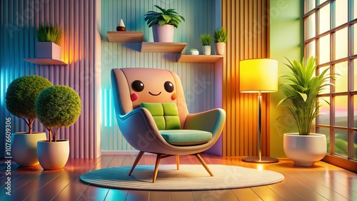 Wallpaper Mural Whimsical 3D Chair Design with Playful Expressions in a Modern Architectural Setting Emphasizing Unique Furniture Forms and Creative Interior Styles Torontodigital.ca