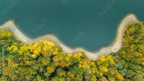 Fall Colors of Solina Lake and Bieszczady Mountains in Stunning Drone View