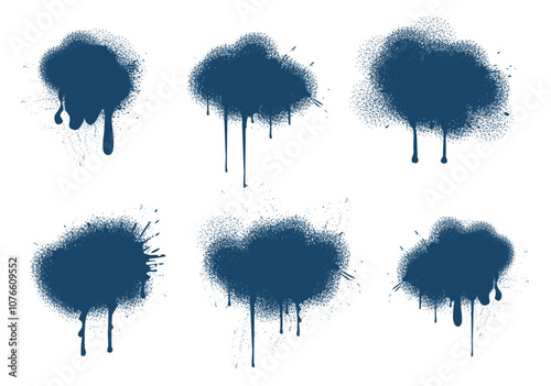 This image showcases eight abstract spray paint splashes. Vector illustration