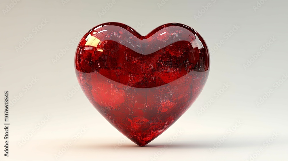 A Shiny Red Glass Heart with a Textured Surface A Shiny Red Glass Heart with a Textured Surface