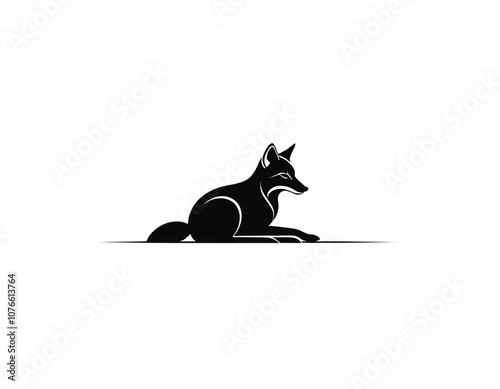 a minimalist, stylized logo featuring a black silhouette of a resting fox, showing its cunning and grace. Ai generated image. photo