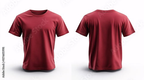 Isolated mockup template of a blank fashion t-shirt in red color, displayed on a white background for customization. 