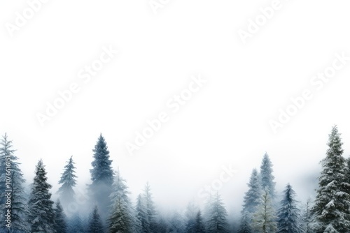 Misty evergreen forest winter landscape