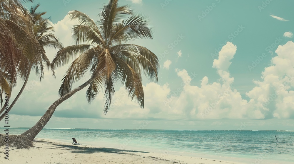Fototapeta premium Tropical beach with palm trees vintage tones