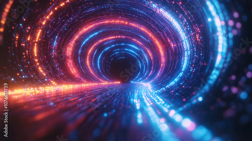 Colorful LED Tunnel Illuminating Cosmic Depth With Neon Lights