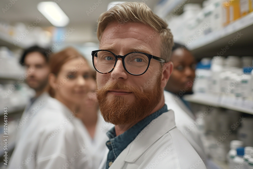 Confident pharmacist at work professional pharmacist in the storage room generative AI Confident pharmacist at work professional pharmacist in the storage room generative AI
