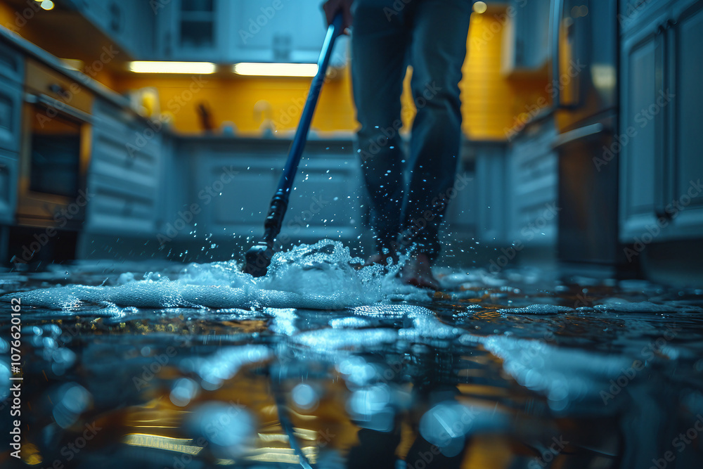 Generative AI Image of a household duties Engaged in Spring Cleaning with Mop Rug Determined Expression Generative AI Image of a household duties Engaged in Spring Cleaning with Mop Rug Determined Expression