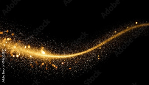 gold particles trail glowing bokeh particle isolated on black background overlay xmas golden abstract footage