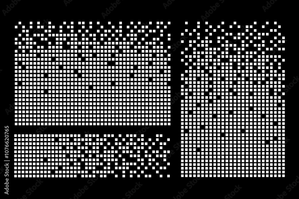 Pixel decay background. Scattered dotted pattern. Decay effect. Decay concept. Pixel mosaic texture set with simple square particles. Vector illustration.