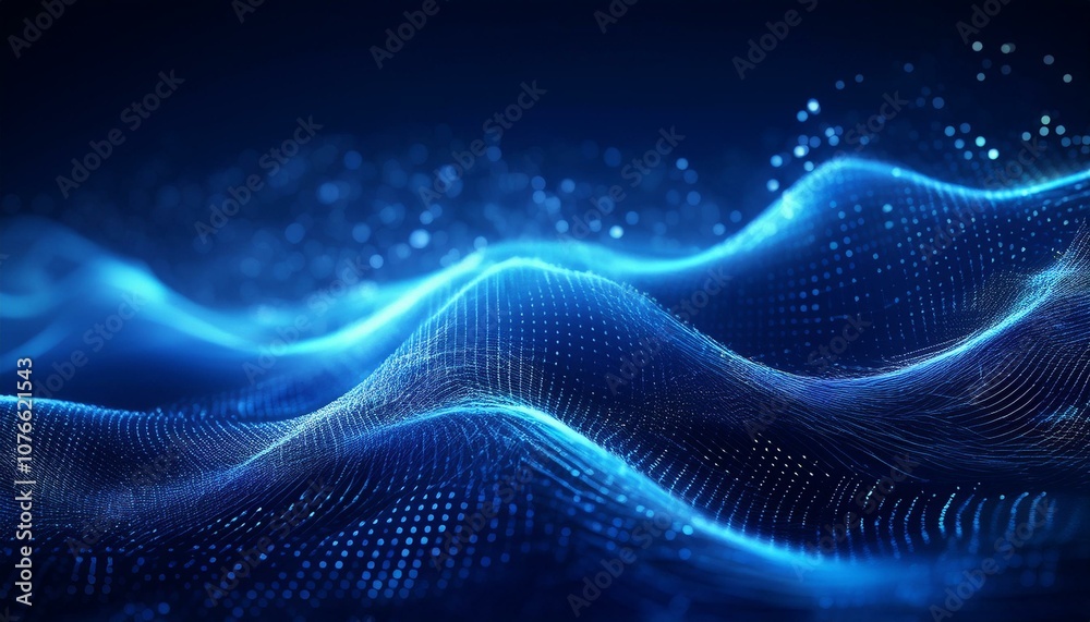 abstract blue color digital particles wave with bokeh and light background abstract blue color digital particles wave with bokeh and light background