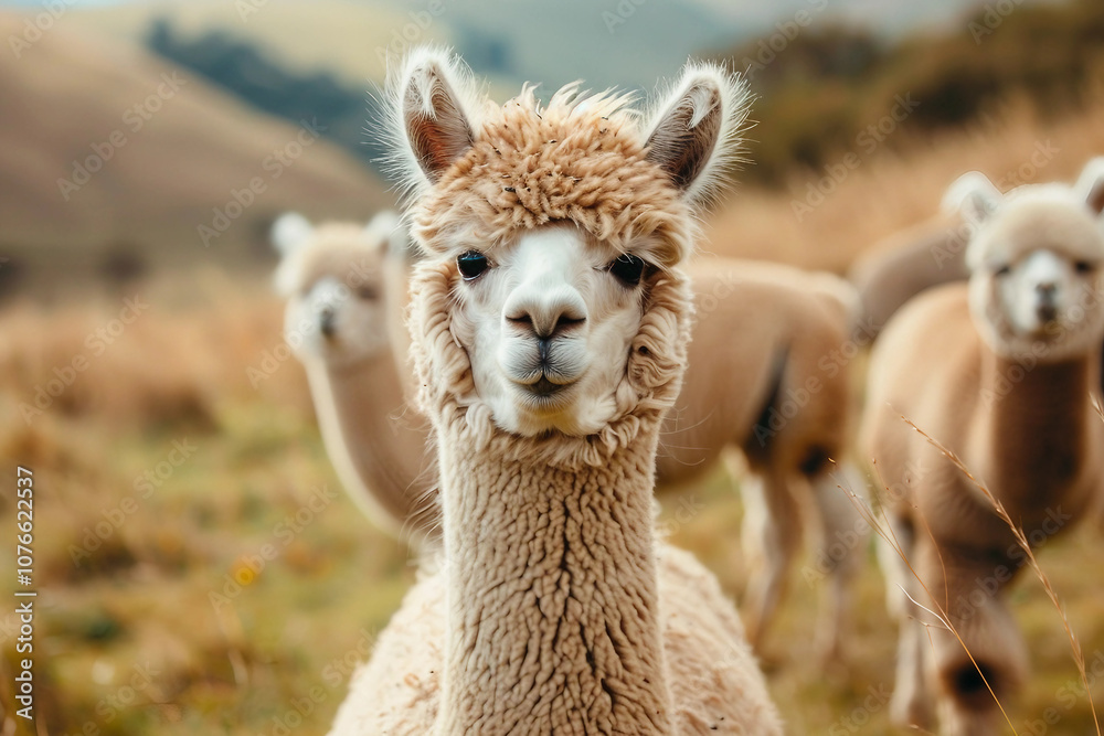 Obraz premium Generated AI portrait of cute alpaca lama