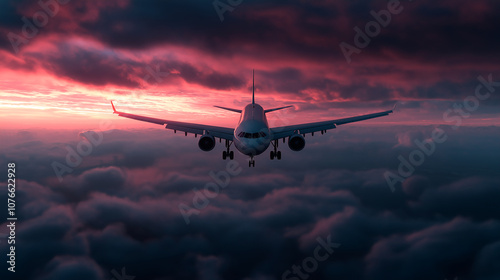 The airplane flies in the sky, atmosphere vacation, minimalism