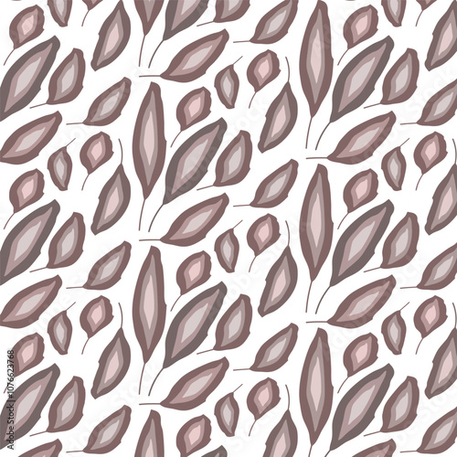 Simple background of gray-pink leaves on white background.