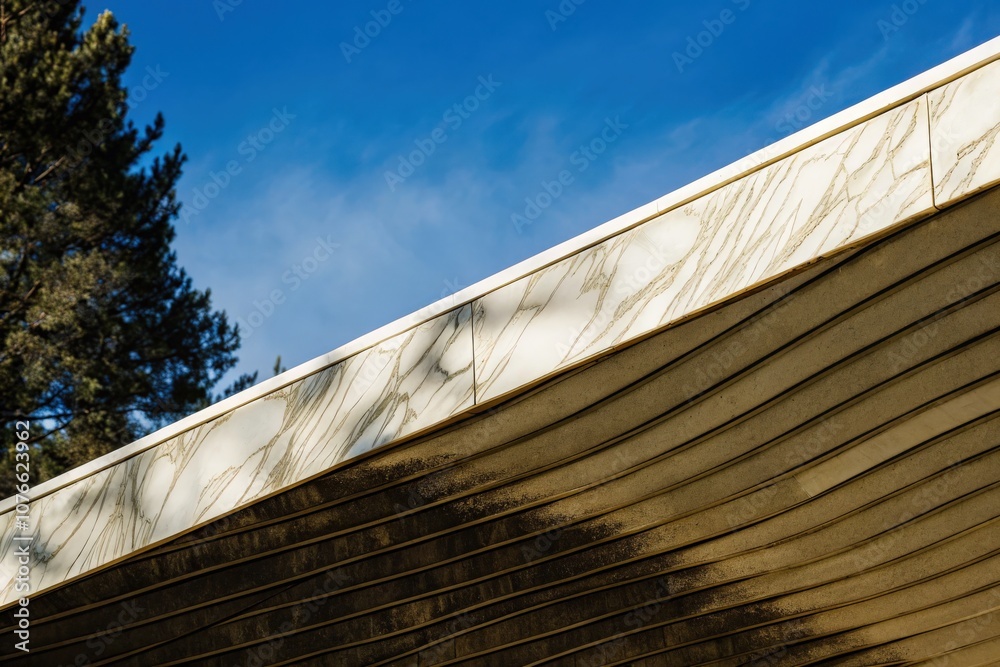Wooden boat hull in dry dock under a clear blue sky Wooden boat hull in dry dock under a clear blue sky