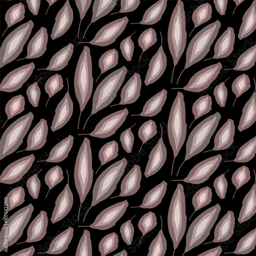 Simple background of gray and pink leaves on dark background.