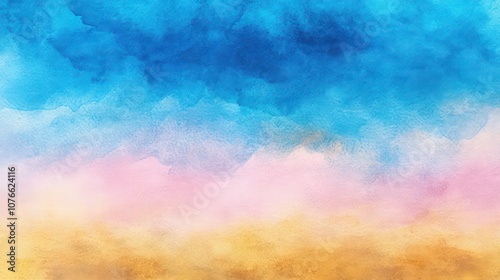 Watercolor texture background with vibrant blue at the top, soft pink in the middle, and warm golden tones at the bottom, creating a smooth gradient effect.