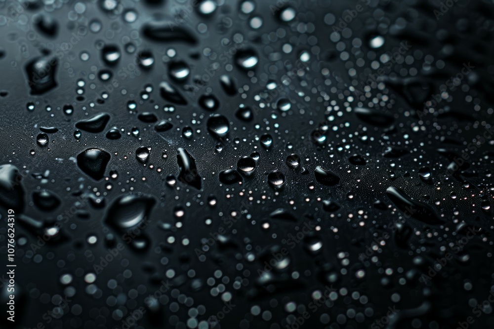 Many water droplets on black glass surface. Detailed photo textured background Many water droplets on black glass surface. Detailed photo textured background