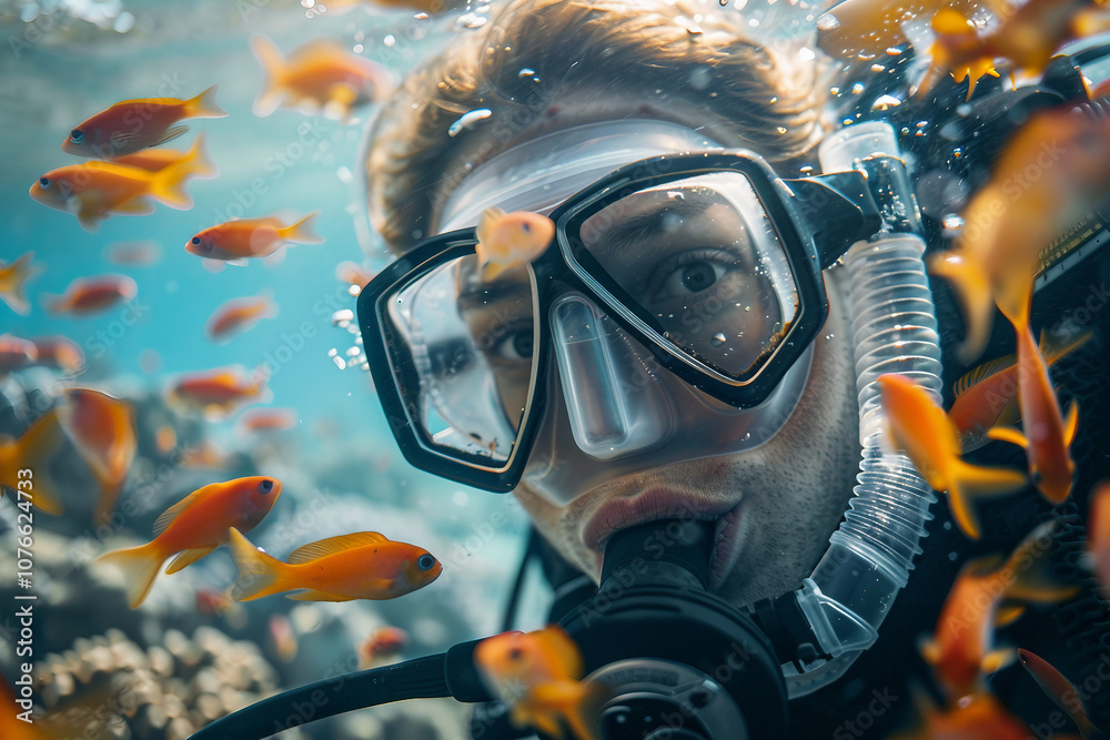 Professional skilled diver exploring underwater bio diversity sea ocean, Generative AI Professional skilled diver exploring underwater bio diversity sea ocean, Generative AI