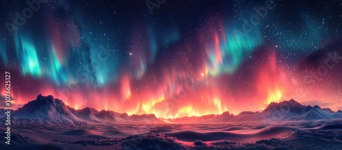 Aurora Borealis over Snowy Mountains