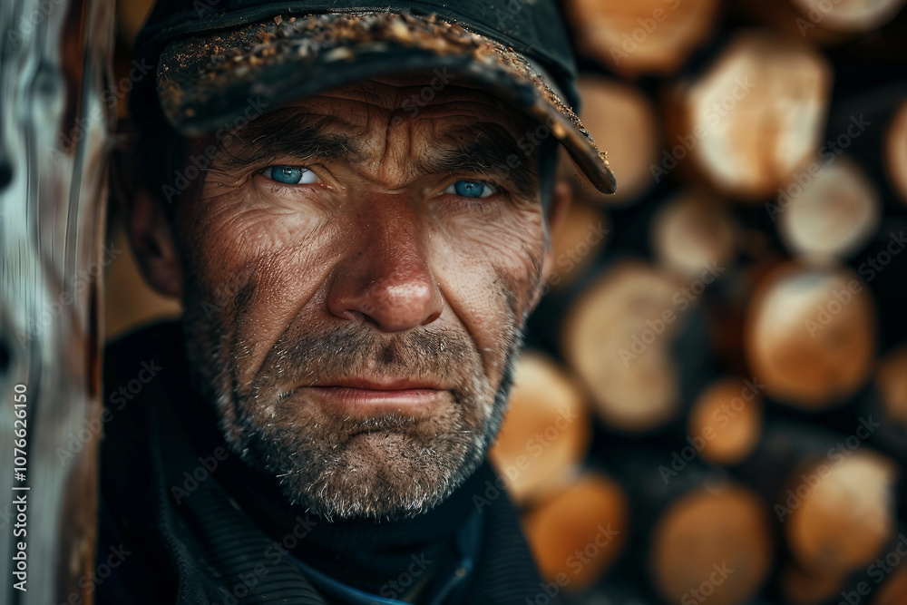 Generative AI image of a handsome virile bearded woodcutter at work in a traditional woodworking workshop Generative AI image of a handsome virile bearded woodcutter at work in a traditional woodworking workshop