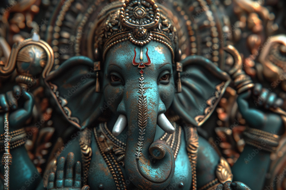 Fototapeta premium Greeting card with bright holiday composition for Ganesh Chaturthi