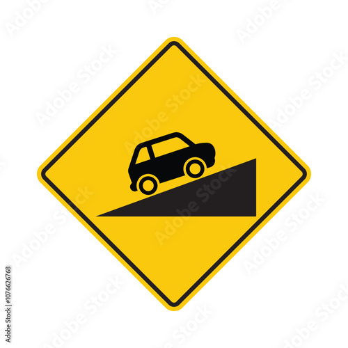 Isolated diamond safety sign incline car, vehicle uphill street safety icon, truck inclined road symbol