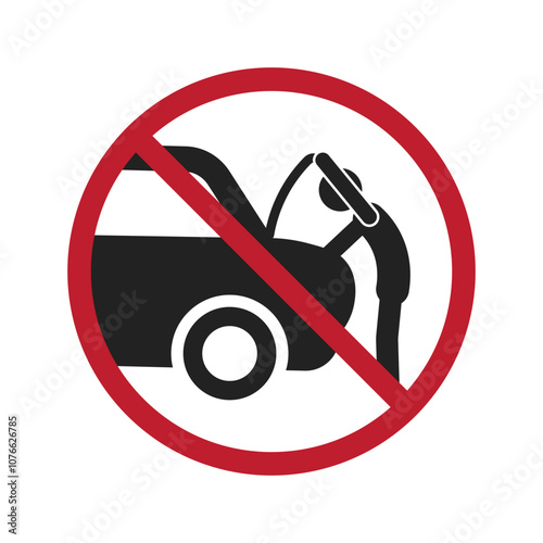 Isolated prohibition sign do not self repair car, caution broken engine, mechanic skill is needed 