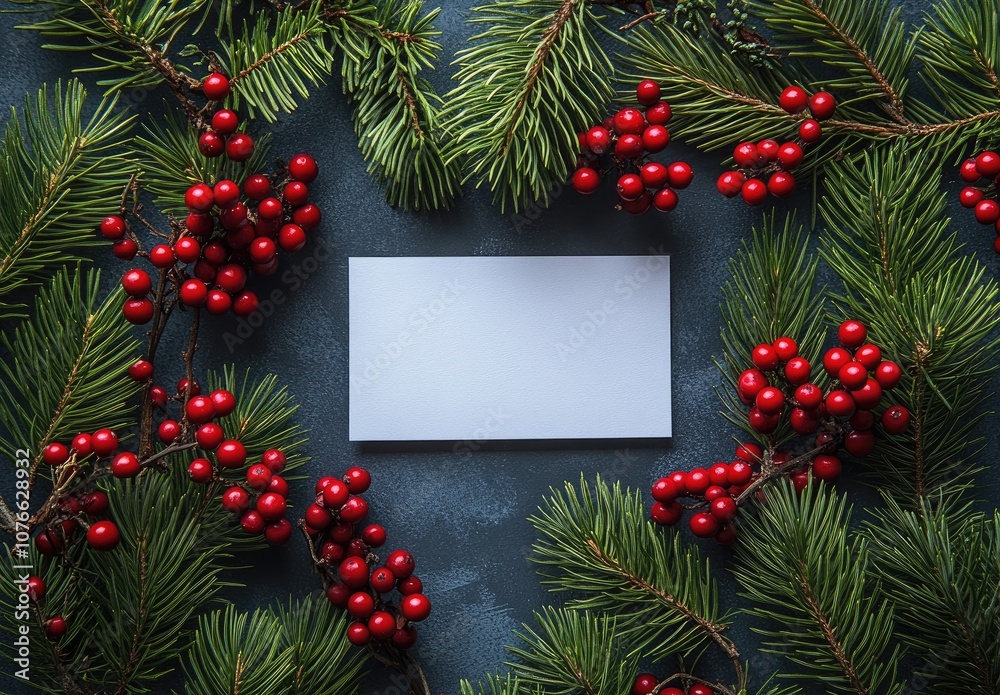 Green Fir Branches and Red Bauble Christmas Frame Green Fir Branches and Red Bauble Christmas Frame