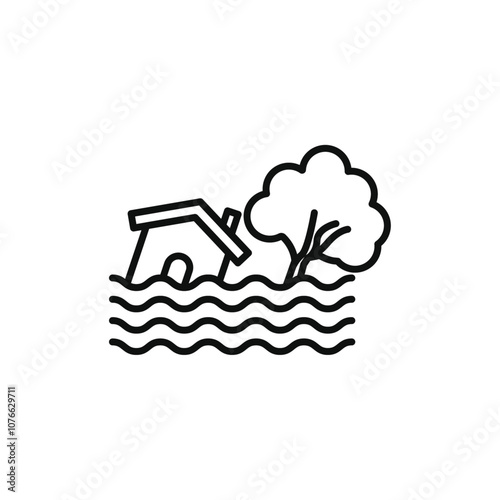 Flood icon Vector flat thin line illustration