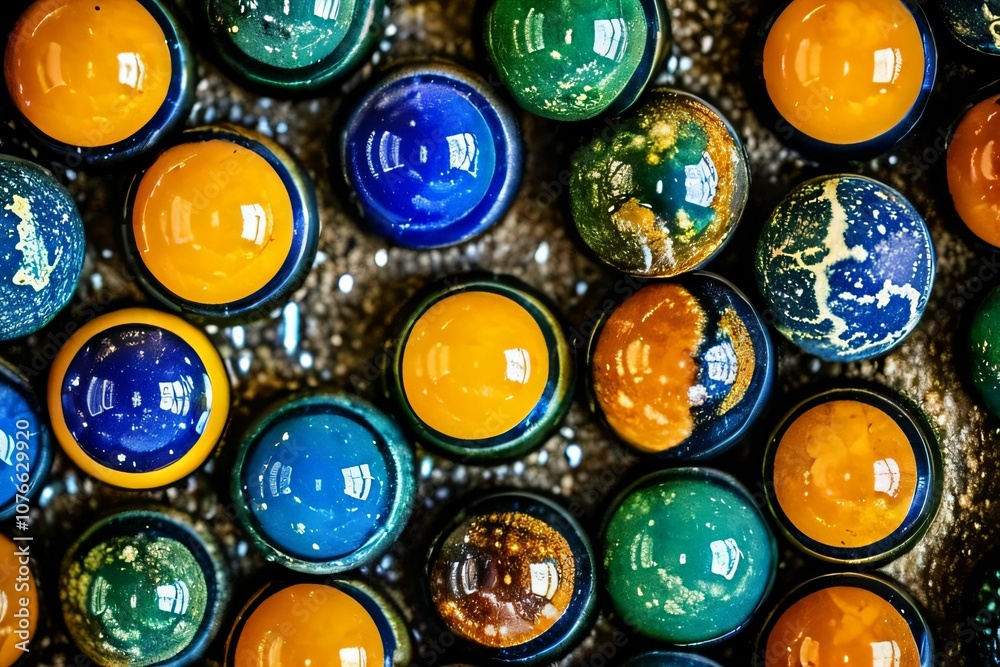 very neat few marbles, yellow, orange, blue, green, realistic, detailed, detailed very neat few marbles, yellow, orange, blue, green, realistic, detailed, detailed