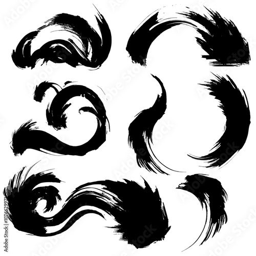 和風素材　筆で描かれたダイナミックな線のイラストセット　ベクター