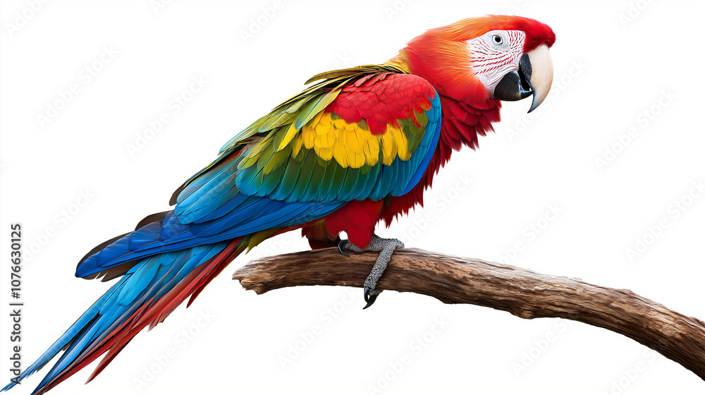 Obraz premium Clipart of a cheerful parrot perched on a branch with vibrant feathers and a lively expression