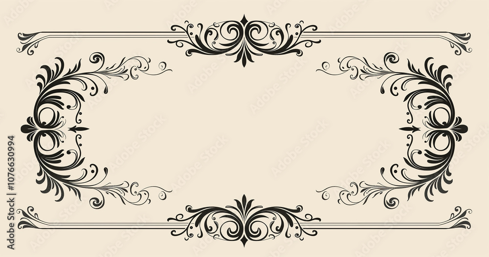Elegant black floral frame on a cream background. Elegant black floral frame on a cream background.