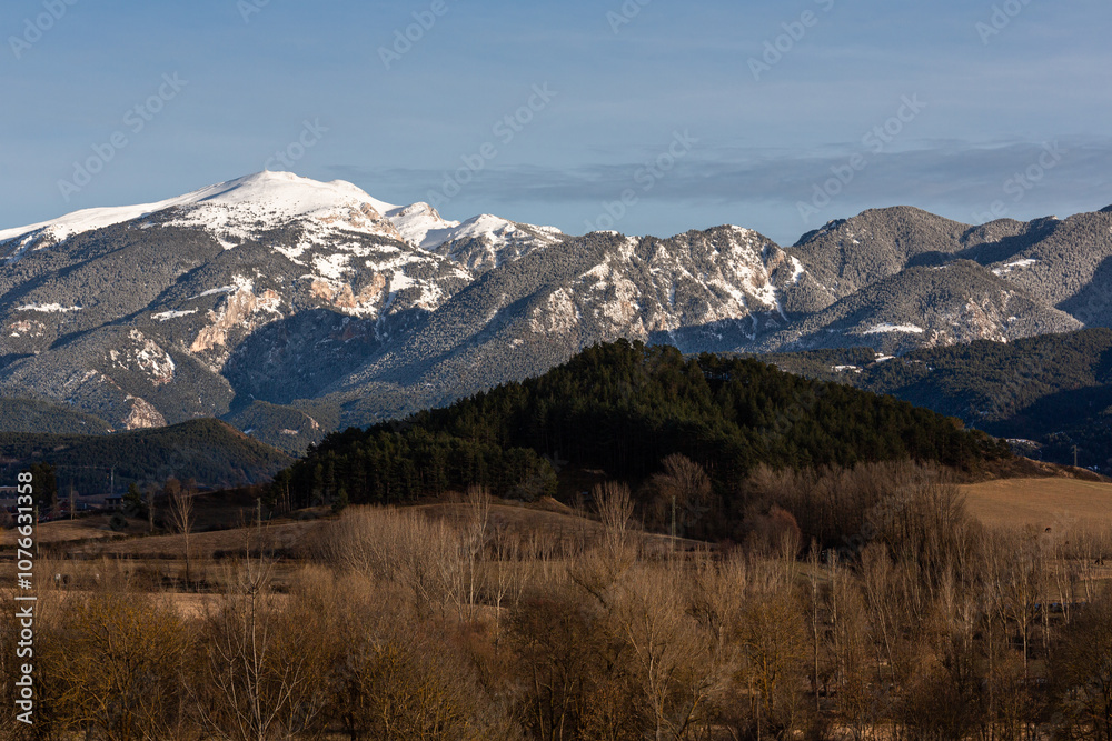 Mountain views in Pyrenees on a sunny winter day 